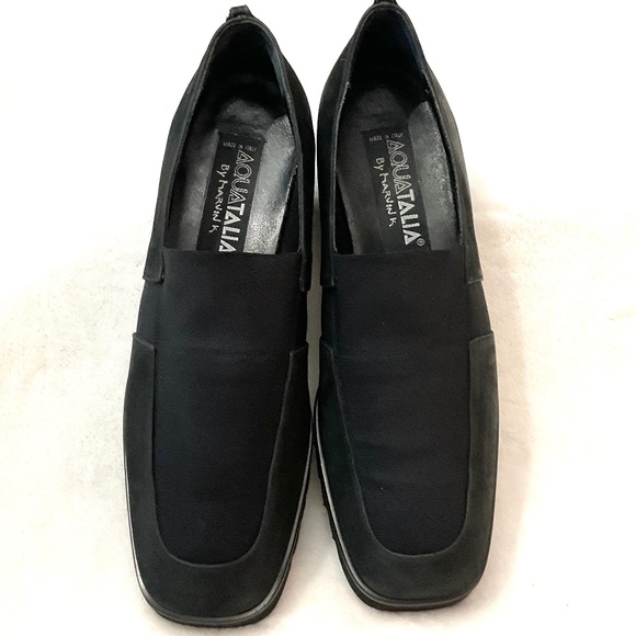 Black Aquatalia by Marvin K Suede Stretchy Slip On Comfort Platform Loafer Sz 9 - Picture 5 of 13